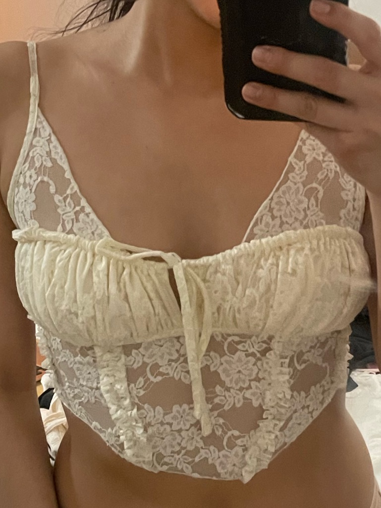 Urban Outfitters Lace Bralette Camisole In Cream - Feminine Lace Crop Top